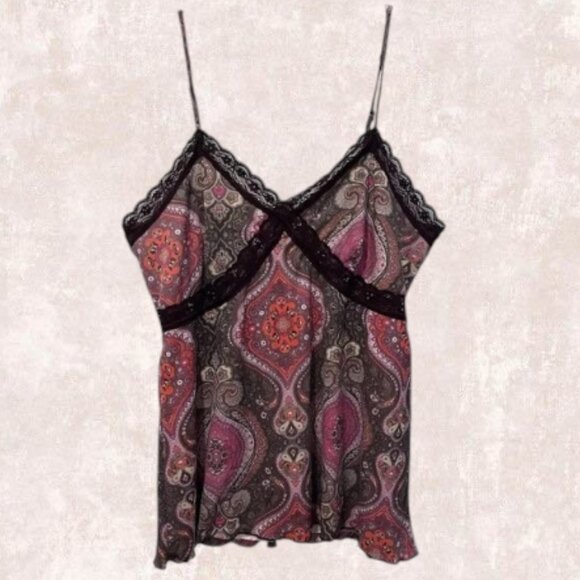 Xhilaration Tops - Xhilaration Vintage Y2K Brown & Pink Paisley Print Lace Trim Tank